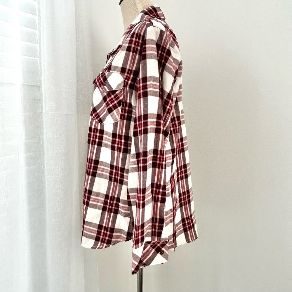 🌸NWT Sanctuary Boyfriend Maroon Plaid Button Down Shirt. Lightweight Flannel. M - Picture 7 of 15